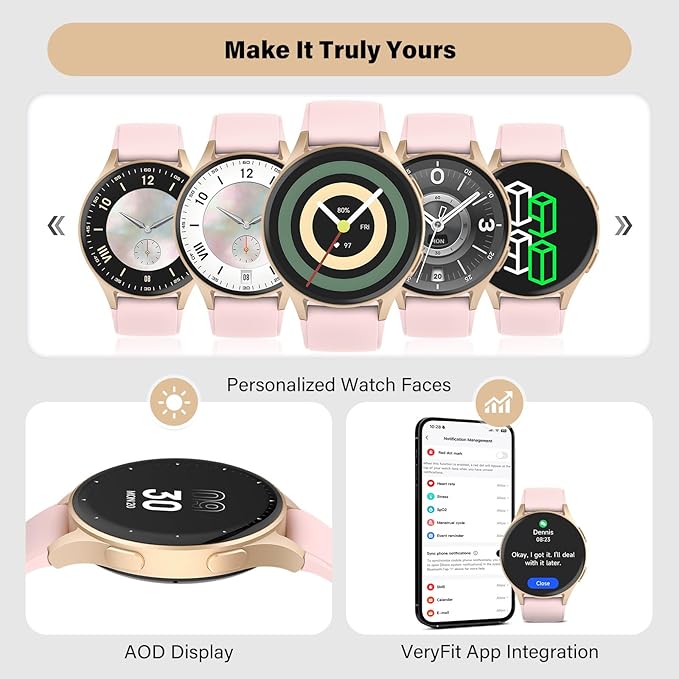 Smart Watch for Women, Built-in Alexa, GPS, HRV, VO2 Max, Blood Oxygen, Sleep & Stress Monitor, Compass, Altimeter, 1.32" AMOLED, Fitness & Women’s Health, Waterproof, iPhone Compatible, Notification