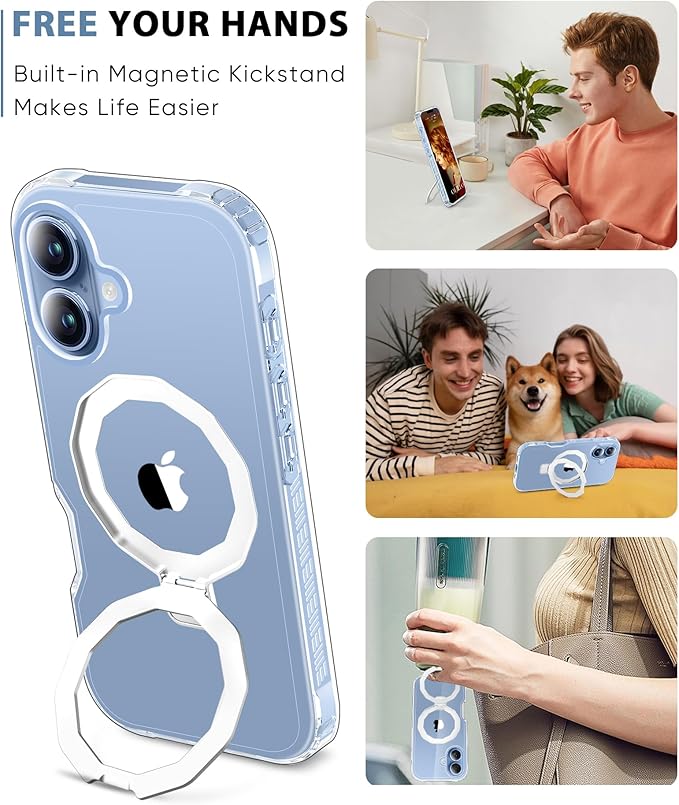 Compatible with iPhone 17 Case, Built-in Screen Protector & Seamless Stand, with Camera Lens Protector, Strong Magnetic Clear Phone Case, Full Body Protective Cover for 6.3" (Clear)