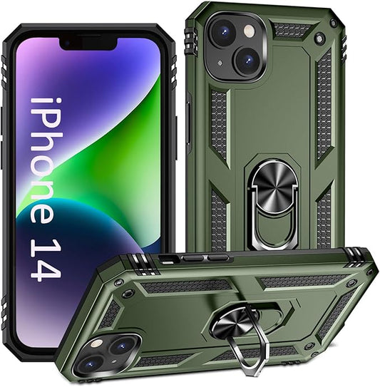 ADDIT Phone Case for iPhone 14 Case,with Kickstand Ring,Adjustable Stand,Military Grade,Heavy Duty Protection,Shockproof,Anti-Fingerprint,Support Magnet Car Mount,ArmyGreen