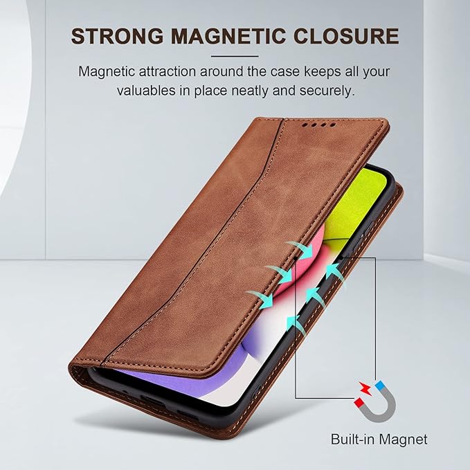 Jasonyu Flip Wallet Case for Samsung Galaxy A03s [US Version],Leather Magnetic Folio Cover with Card Holder,Kickstand - TPU Shockproof Durable Protective Phone Case,Brown