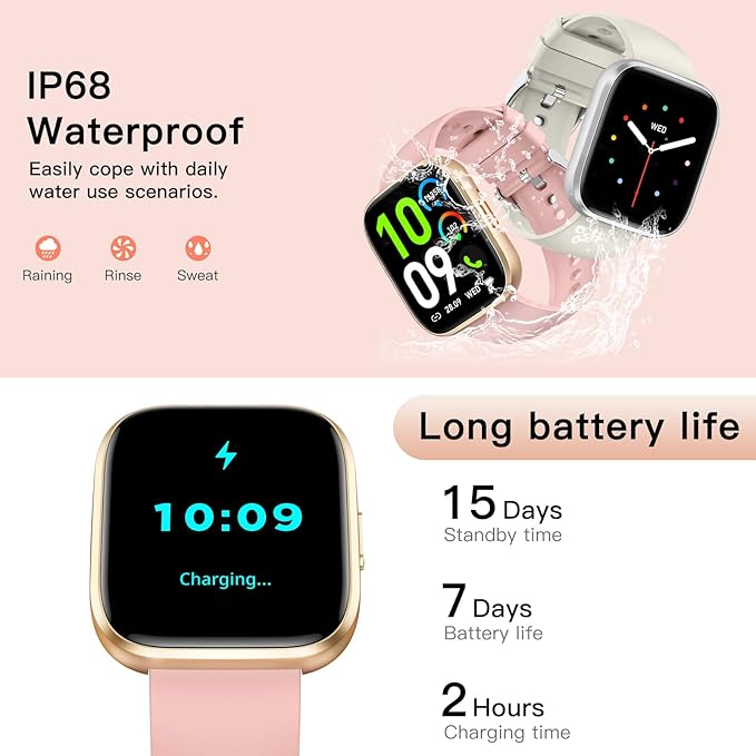 Smart Watches for Women, 1.85" Fitness Watch Answer/Make Calls, Fitness Tracker with Pedometer/Calories, 24/7Heart Rate/SpO2/Sleep Tracker, Waterproof Smart Watch for Android iPhone(2 Straps)