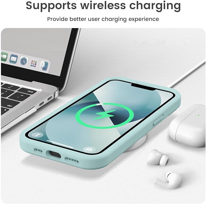 Vooii Compatible with iPhone 13 Case, Liquid Silicone Upgrade [Camera Protection] [Soft Anti-Scratch Microfiber Lining] Shockproof Phone Case for iPhone 13 6.1 inch - Mint