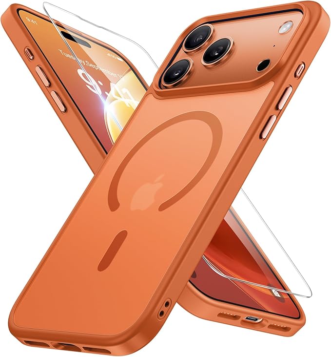Miracase Magnetic for iPhone 17 Pro Case 6.3" with Screen Protector, [Compatible with MagSafe] Military-Grade Protection, Anti-Fingerprint, Slim Thin Phone Case for 17 Pro Cover, Orange