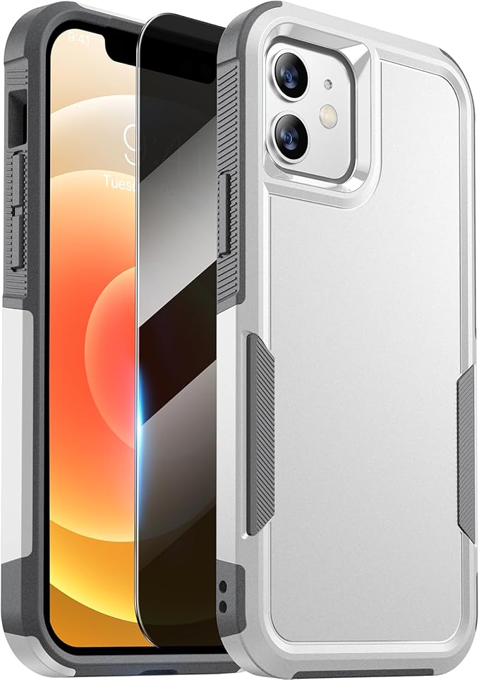 Diaclara Designed for iPhone 12 Case/iPhone 12 Pro Case, [with Privacy Screen Protector] [Anti Spy] [Military Grade Drop Protection] Heavy Duty Full-Body Shockproof Phone Case, White