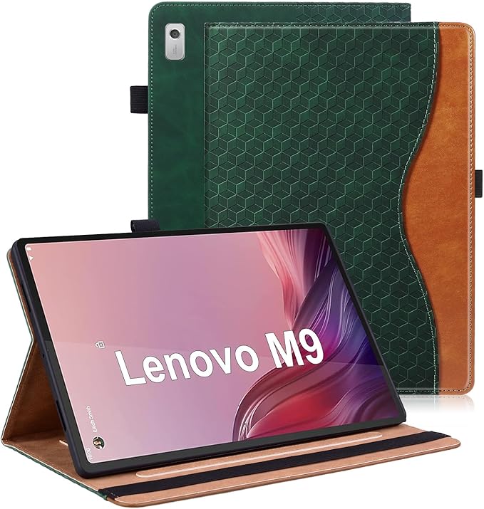 Case for Nook 9" Lenovo Tablet 2024 / Lenovo Tab M9 (TB-310FU) 2023 Multi-Angle Stand Folio Cover PU Leather with Card Pocket Tab M9 Case,Retro Green