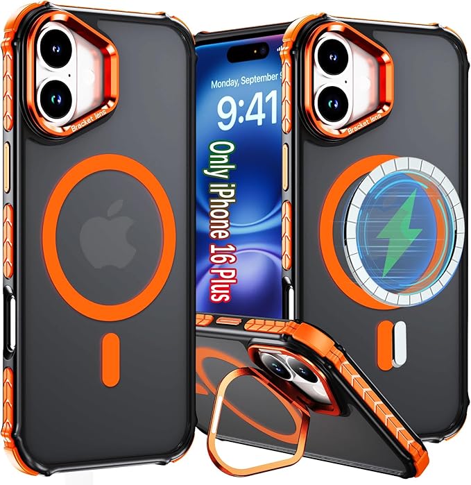 16 Plus Case Magnetic for iPhone 16 Plus Phone, 6.7 Inch, [Compatible Fast Wireless Charging] Military-Grade Protection, Slim Magnetic Case for iPhone 16Plus, Orange