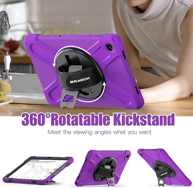 BRAECNstock for Samsung Galaxy Tab A9+ Plus Case 11 inch (SM-X210/X216/X218) Shockproof Protective Kids Case with Screen Protector Pen Holder [360° Rotating Hand Strap+Stand], Purple