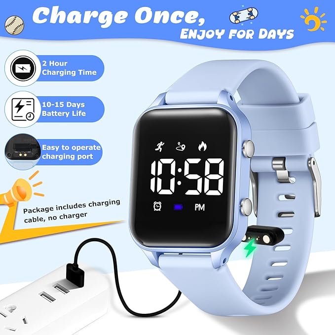 Kids Digital Watches for Boys Girls, Sports Watch with Fitness Tracker, Pedometer, Alarm Clocks, Stopwatch, No App Needed Waterproof Kids Watch, Gift for Teens Student Girls Boys Ages 5-14