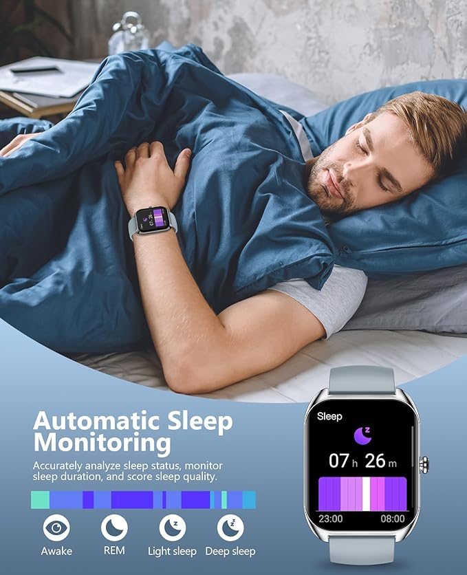 Smart Watch (Answer/Make Call) for Men Women, 2.02" Smartwatch with Heart Rate/Blood Pressure/Blood Oxygen/Sleep Monitor, IPX8 Waterproof Fitness Tracker, 100+ Sports Modes Compatible with iOS Android