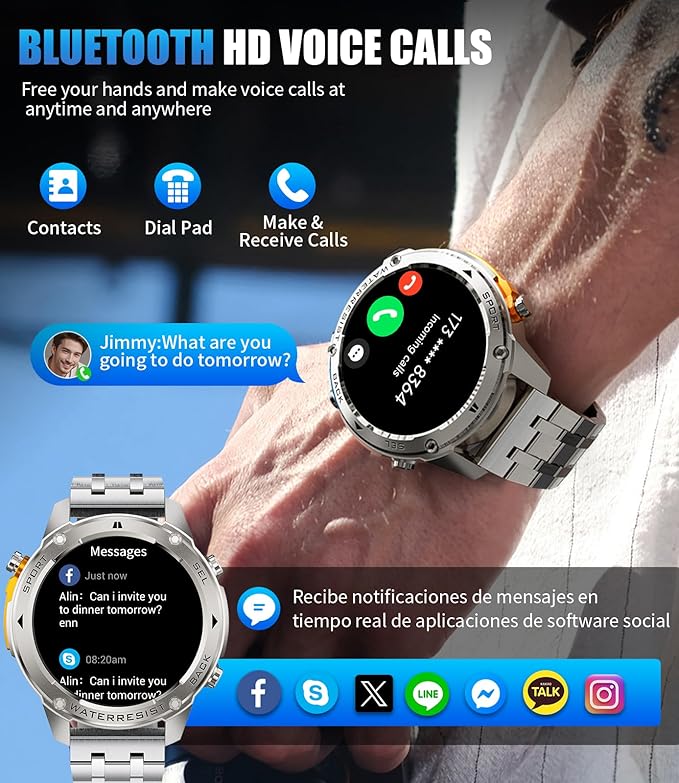 GPS Smart Watch for Men-5ATM/IP69K Waterproof,45 Days Standby(500mAh),1.43" AMOLED Rugged Military Smartwatch with Compass Altitude,170+ Sport Modes Smart Watches for Android iPhones Silver