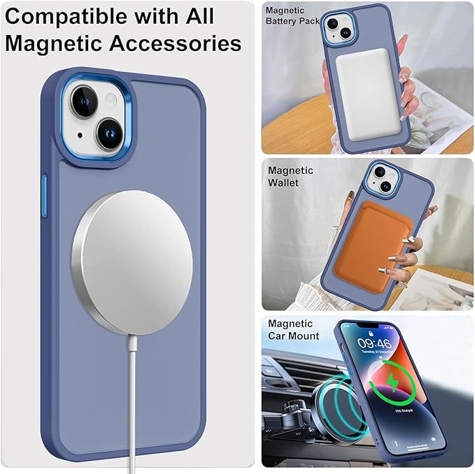 ZIYE Blue Case for iPhone 14 Case with Stand [Compatible with MagSafe] Slim Heavy Duty Protection Military Grade Shockproof Magnetic Cover with 360 Rotatable Ring Kickstand for Women Men