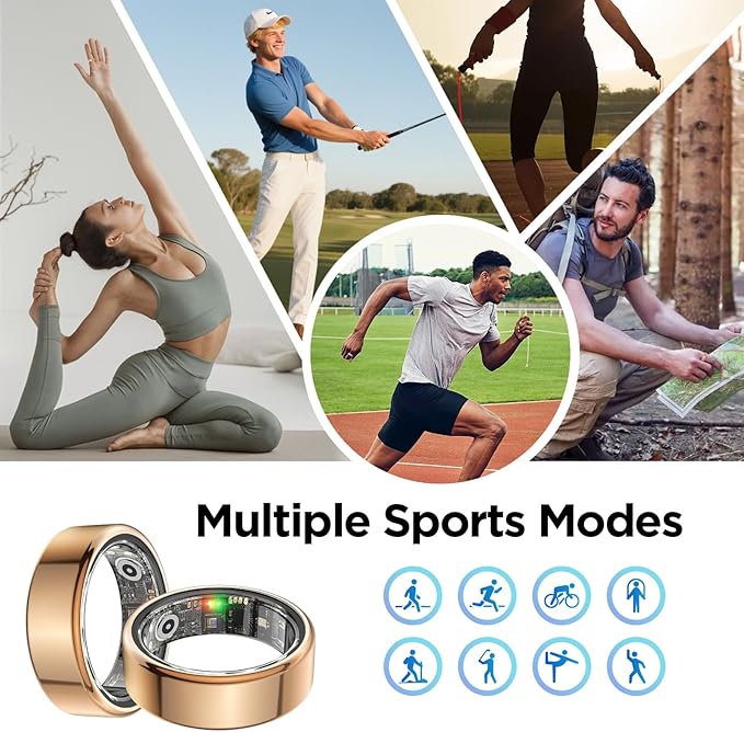 BENIO Ring Gen 2 Smart Ring, Step/Sleep/Blood Oxygen/Heart Rate Tracker for Women Men, Higher Waterproof Rating 5ATM Fitness Tracker,No Subscription Fee,for iPhone and Android (Size 9, Gold)
