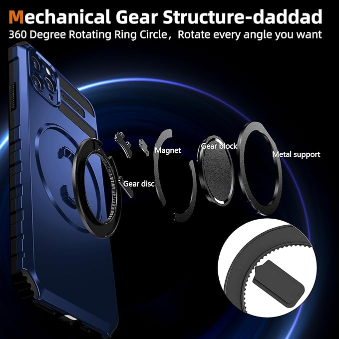 for iPhone 11 Pro Max Case Magnetic Compatible with MagSafe,with 2 Screen Protector,Built-in Camera Cover+Kickstand Ring,Military Grade Drop Shockproof Heavy Duty Protection Phone Bumper Blue