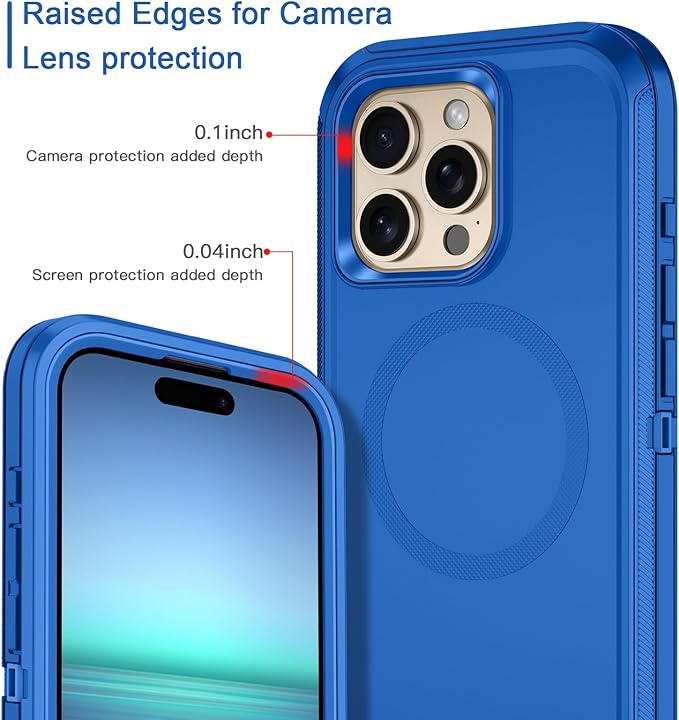 for iPhone 16 Pro Max Case [Compatible with MagSafe] Shockproof 3-Layer Full Body Protection [Without Screen Protector] Rugged Heavy Duty Cover Case for Apple iPhone 16 Pro Max 6.9",Sea Blue