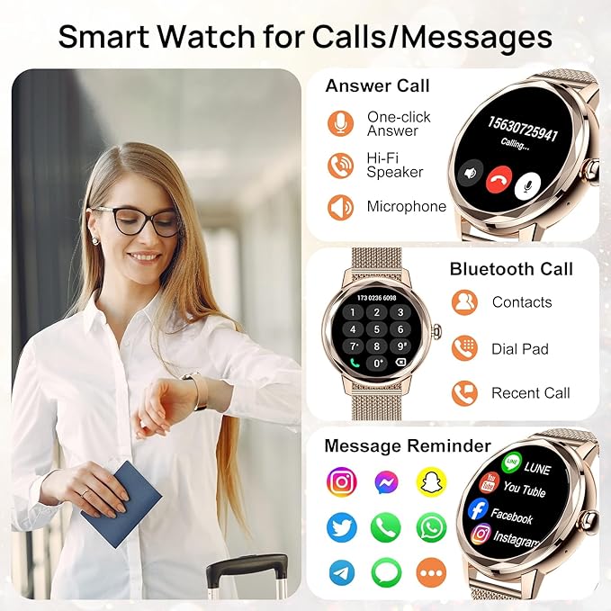 Smart Watch for Women,Fitness Tracker with Heart Rate/SpO2 Monitor, IP67 Elegant Woman Watch with Answer Calls&Dials, Compatible iOS Android, Rose Gold Sports Smartwatch, 2 Bands