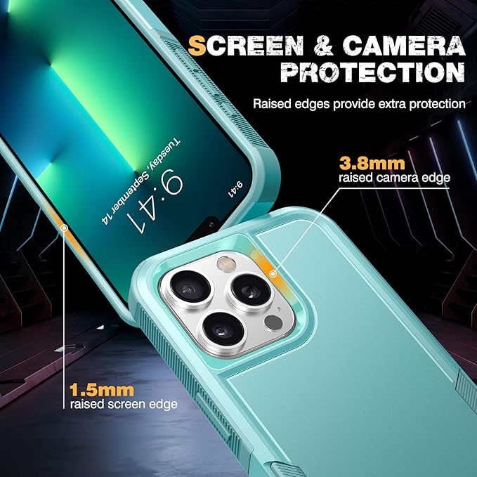 Diaclara Designed for iPhone 13 Pro Max Case, [with Privacy Screen Protector] [Anti Spy] [Military Grade Drop Protection] Heavy Duty Full-Body Shockproof Phone Case, Mint Green