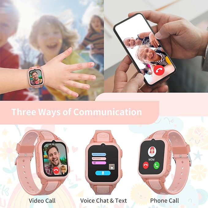4G Kids Smart Watches Girls with GPS Tracker, Kids Cell Phone Watch with Video & Voice Calling Texting SOS Call Chat Camera Pedometer Alarm Calculator Games, Smart Watch for Girls Age 6-15(Pink)
