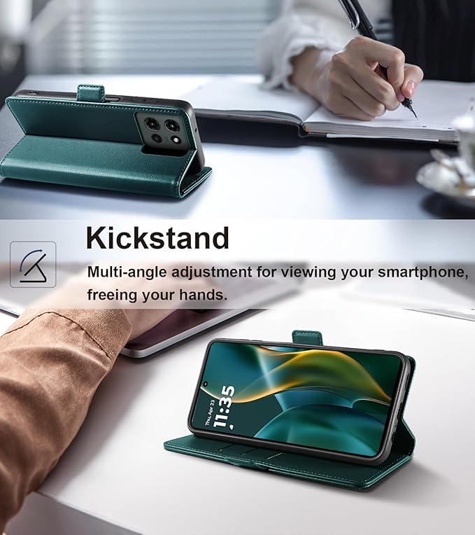 Wallet Flip Case for Moto G 5G (2025) - [RFID Blocking] Luxury PU Leather Card Holder Magnetic Phone Cover with Kickstand,Shockproof Protective Case,Green