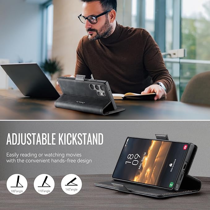 Wallet Case for Samsung Galaxy S23 Ultra Leather Wallet Flip Cover with Card Holder, Kickstand, Magnetic Closure, RFID Blocking TPU Shockproof Phone Case Compatible with S23 Ultra, Black