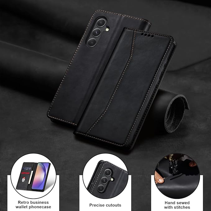 Jasonyu Flip Wallet Case for Samsung Galaxy A54 5G,Leather Magnetic Folio Cover with Card Holder,Kickstand - TPU Shockproof Durable Protective Phone Case,Black