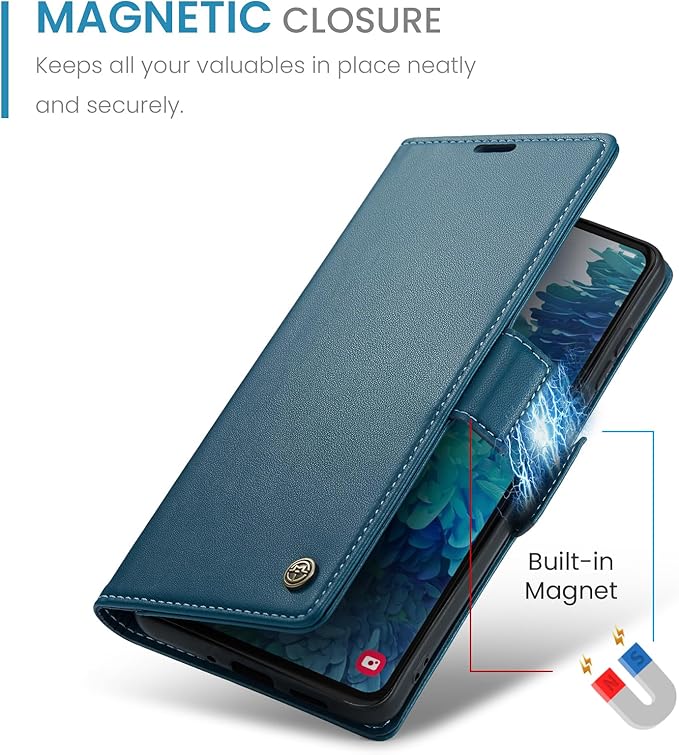 AUPAI for Samsung Galaxy S20 FE Wallet Case with Credit Card Holder, PU Leather RFID Blocking Folio Flip Kickstand Magnetic Clasp Protective Phone Cover for Women Men Blue