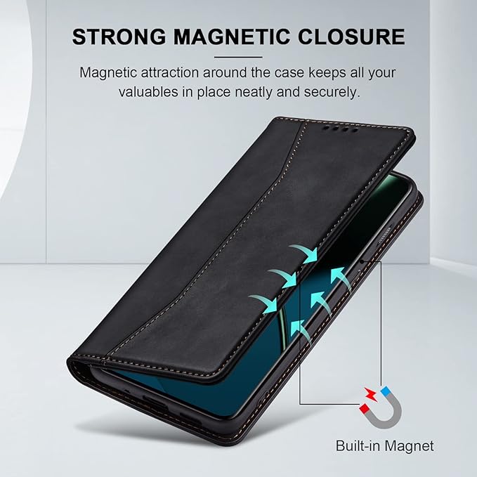 Jasonyu Flip Wallet Case for OnePlus 11 5G,Leather Magnetic Folio Cover with Card Holder,Kickstand - TPU Shockproof Durable Protective Phone Case,Black