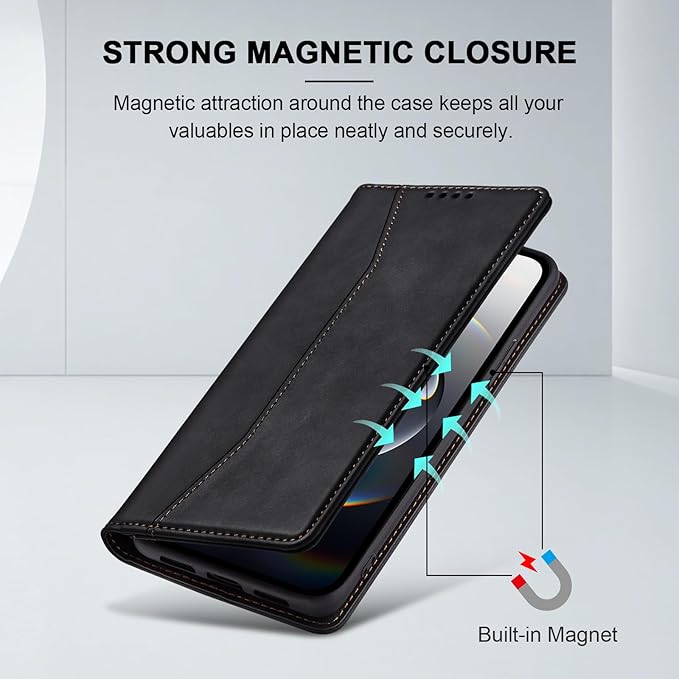Jasonyu Flip Wallet Case for iPhone 16E,Leather Magnetic Folio Cover with Card Holder,Kickstand - TPU Shockproof Durable Protective Phone Case,Black