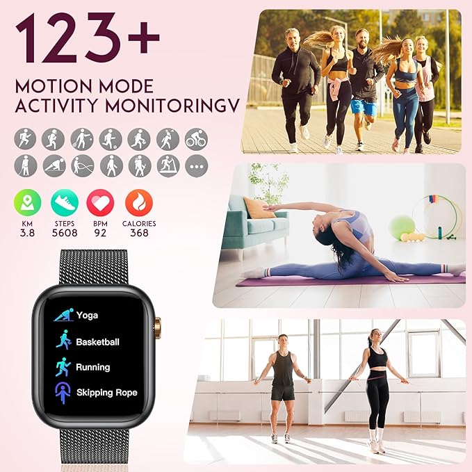 Smartwatch Women Fitness Tracker Watch: Black Smart Watches for Women Make Answer Bluetooth Call Android Phones iPhone Compatible 123+ Sport Modes IP68 Waterproof Digital Pedometer Heart Rate Monitor