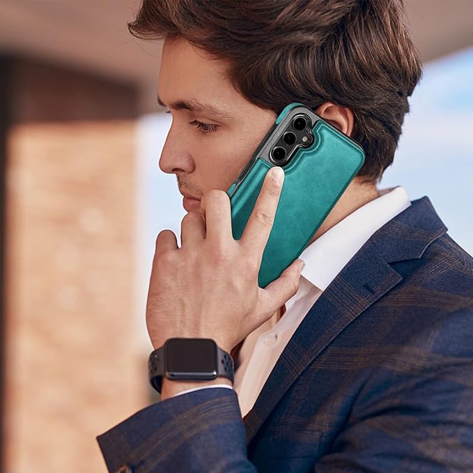 DJDUCK Designed for Samsung Galaxy S25 Plus Case Wallet with Card Holder, [Magnetic Clasp Cover] [RFID Blocking Leather Protection] Shockproof Women Men Cases for Samsung S25 Plus Blue Green