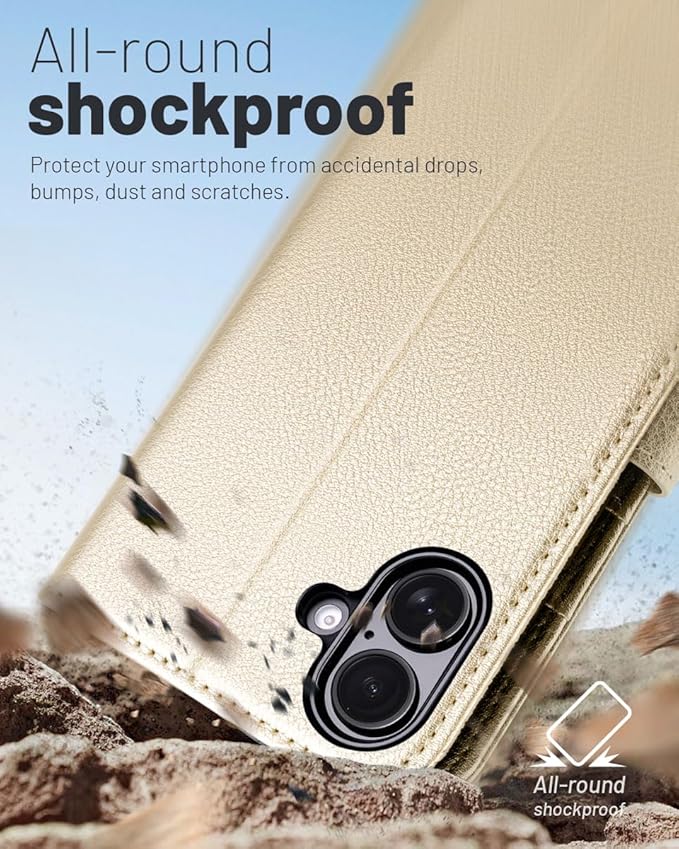 OCASE Compatible with iPhone 16 Wallet Case, PU Leather Flip Folio Case with Card Holders RFID Blocking Kickstand [Shockproof TPU Inner Shell] Phone Cover 6.1 Inch 2024, Gold