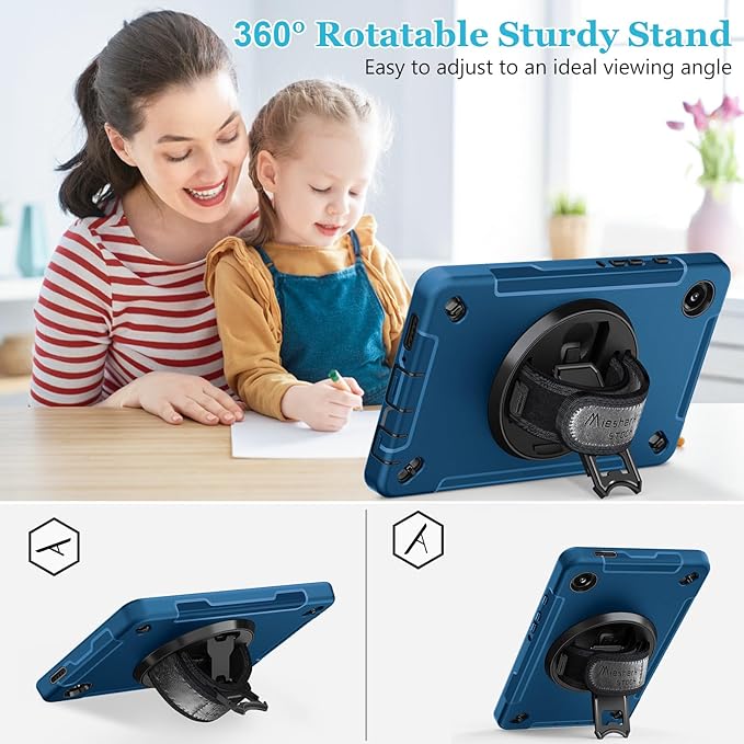 Case for Galaxy Tab A9 Plus 5G 2023: Heavy Duty TPU Cover for Samsung Tablet A9+ 11 Inch with Screen Protector- Stand - Handle - Shoulder Strap -S-Pen Holder- Blue