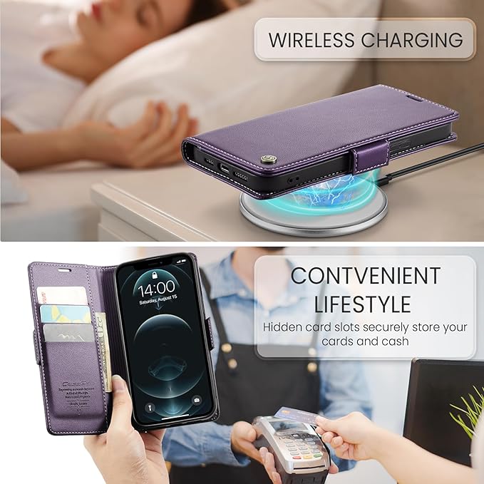 for iPhone 12 Pro Max Case, Premium PU Leather Wallet Case Flip Cover with [RFID Blocking][Card Holder][Stand Function] Shockproof Protective for iPhone 12 Pro Max, Purple