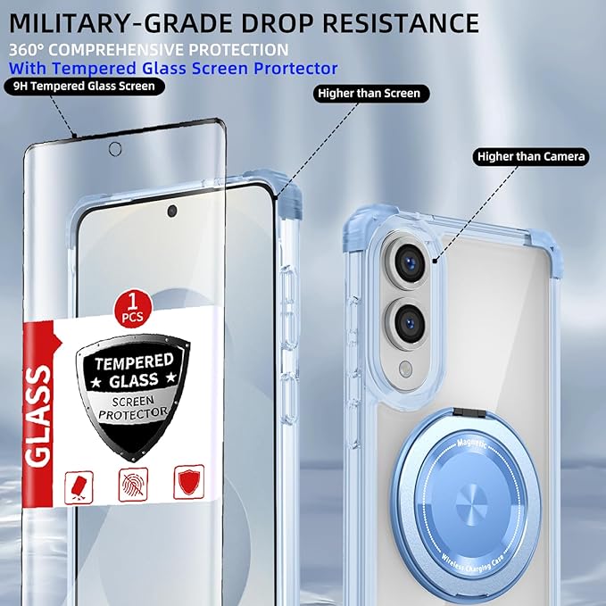 for Samsung Galaxy S25 Edge Case Compatible with MagSafe Magnetic,with Screen Protector,Built-in Kickstand Ring Military Grade Drop Heavy Duty Protection Shockproof for S25Edge Phone Case Blue