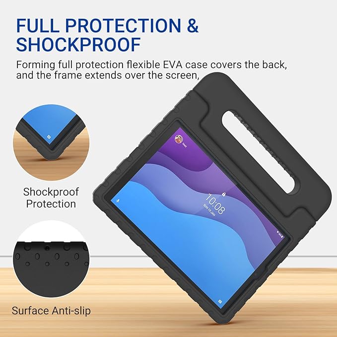 Kids Case for Lenovo Tab M10 HD 2nd Gen 10.1 Inch 2020 Release（TB-X306X/TB-X306F）, KidsFriendly Stand Shockproof Light Weight EVA Cover for Lenovo Tab M10 HD 2nd Gen, Black