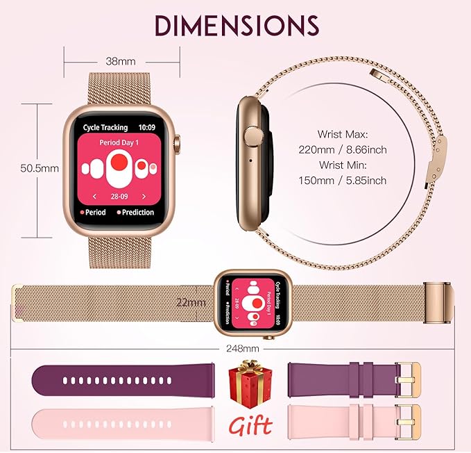 Smartwatch Women Fitness Tracker Watch: Gold Smart Watches for Women Make Answer Bluetooth Call Android Phones iPhone Compatible 123+ Sport Modes IP68 Waterproof Digital Pedometer Heart Rate Monitor