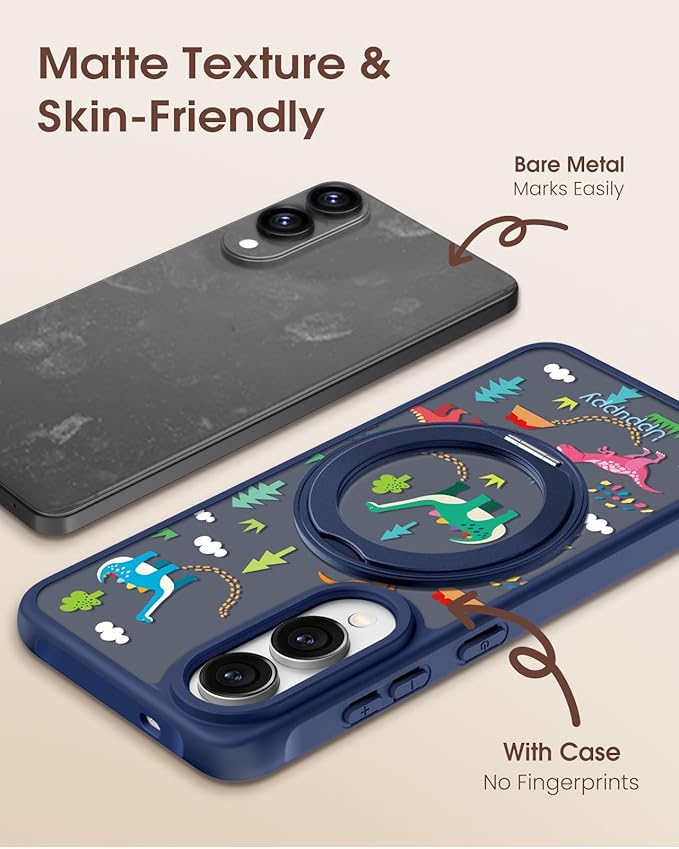 for Samsung Galaxy S25 Edge Case with 360° Rotatable Magnetic Ring - Compatible with MagSafe, Semi-Transparent Soft-Touch Material Shockproof, Cute Dinosaur Design for Women Girl
