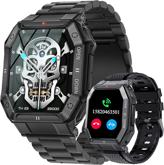 Military Smart Watches for Men (Answer/Make Call) with 1.85" HD Touchscreen, Fitness Tracker with Multiple Sport Modes, Tactical Smartwatch with Whole-Day Heart Rate/Sleep Monitor