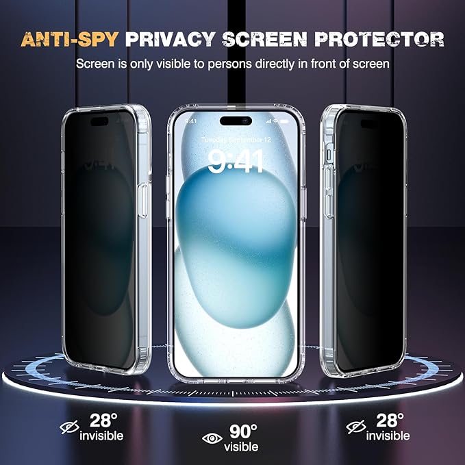 Diaclara Designed for iPhone 15 Plus Case with Magnetic Ring, [with Privacy Screen Protector] [Anti Spy] [Military Grade Drop Protection] Heavy Duty Full-Body Shockproof Phone Case, Clear