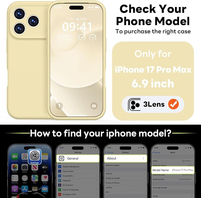 Vooii Magnetic Compatible with iPhone 17 Pro Max Case (Compatible with Magsafe) (Upgraded Camera Protection) Liquid Silicone Shockproof Full Body Protective Phone Cover for Women Men, Creamy Yellow