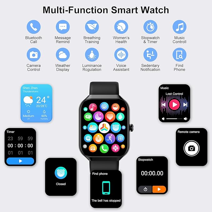 Smart Watch(Answer/Make Call), 1.96"HD Smartwatch for Men Women with Heart Rate/Sleep Monitor/Pedometer, 2025 New Activity Fitness Watch 113+ Sport Modes, IP68 Waterproof Running Watch for Android iOS