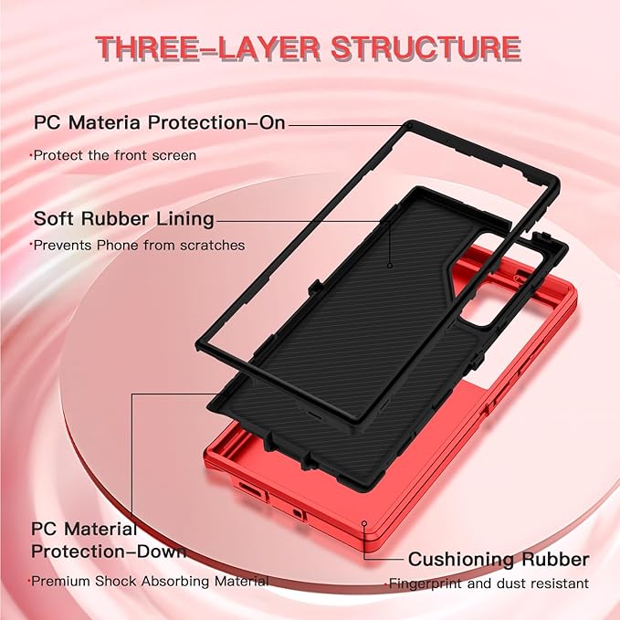 for Samsung Galaxy S25 Ultra Case Heavy Duty Protective Shockproof Dropproof 3-Layer Full Body Protection [Without Screen Protector] Tough Rugged Case for Galaxy S25 Ultra,Red/Black