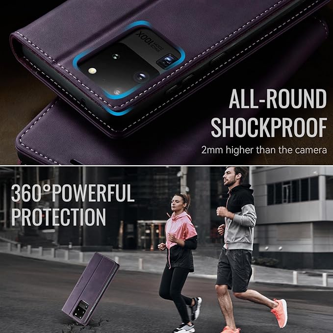 Wallet Case for Samsung Galaxy S20 Ultra Leather Wallet Flip Cover with Card Holder, Kickstand, Magnetic Closure, RFID Blocking TPU Shockproof Phone Case Compatible with S20 Ultra, Purple