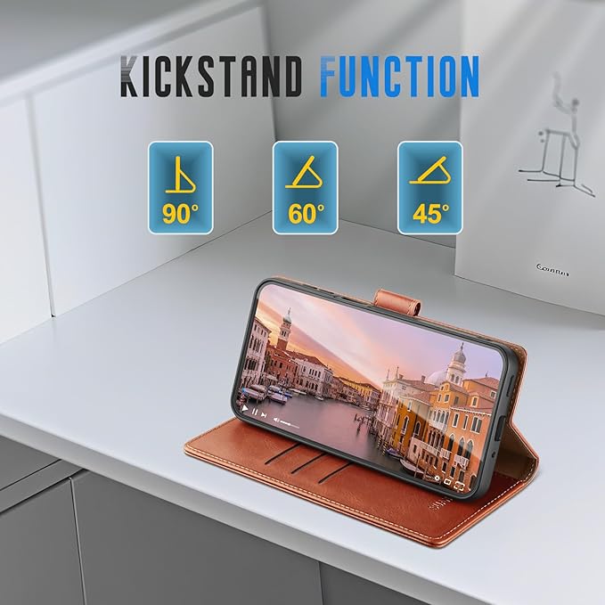 Wallet Case for Samsung Galaxy S25 5G Magnetic Flip Leather Folio Cover with RFID-Blocking Credit Card Holder, Women Men Protective Phone Case Compatible with Samsung S25, Light Brown