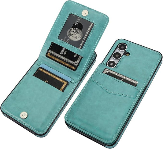 KIHUWEY for Samsung Galaxy S24 Plus Case Wallet with Credit Card Holder, Flip Premium Leather Magnetic Clasp Kickstand Heavy Duty Protective Cover for Samsung Galaxy S24 Plus 6.7" (Mint Green)