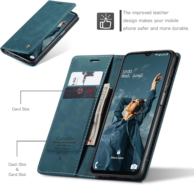 for Samsung Galaxy A23 5G/4G Case, Flip Wallet Leather Case with Card Holder Magnetic Closure Shockproof Kickstand Protective Phone Cases Cover for Samsung A23,Blue-Green