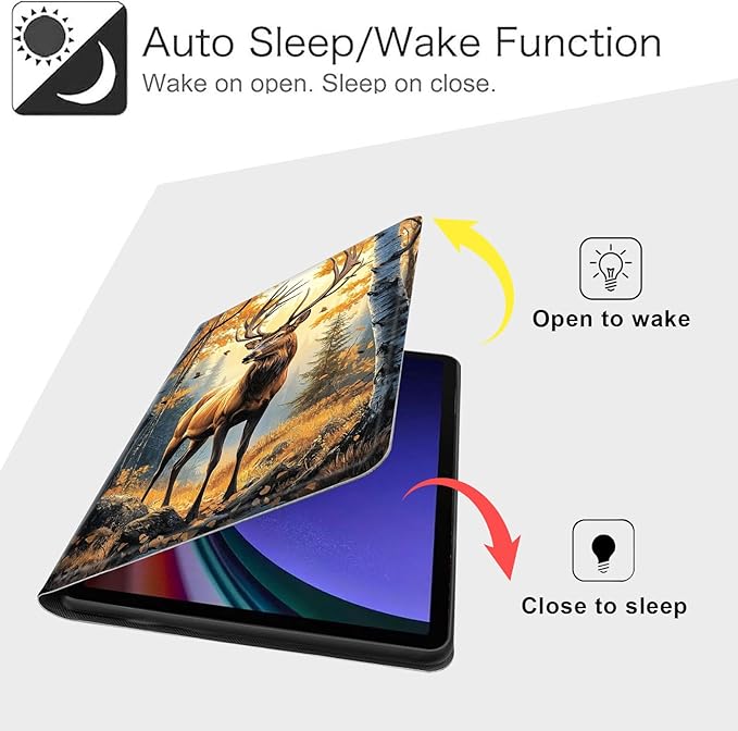 Case for Samsung Galaxy Tab S10 FE/ S9 FE 5G 10.9 Inch/Tab S9 11 Inch, Slim PU Leather Stand Cover with Auto Wake/Sleep, Multi-Angle Viewing & Shockproof, Autumn Deer