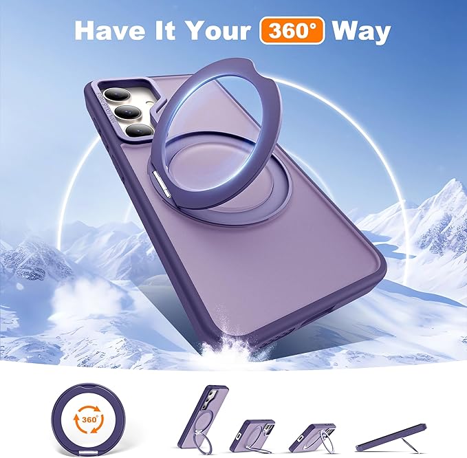 Compatible with Samsung Galaxy S24 Case with 360Rotatable Magnetic Ring Stand Compatible with Mag-Safe Military Protection Shockproof Translucent Phone Case for S24 6.2",Dark Purple