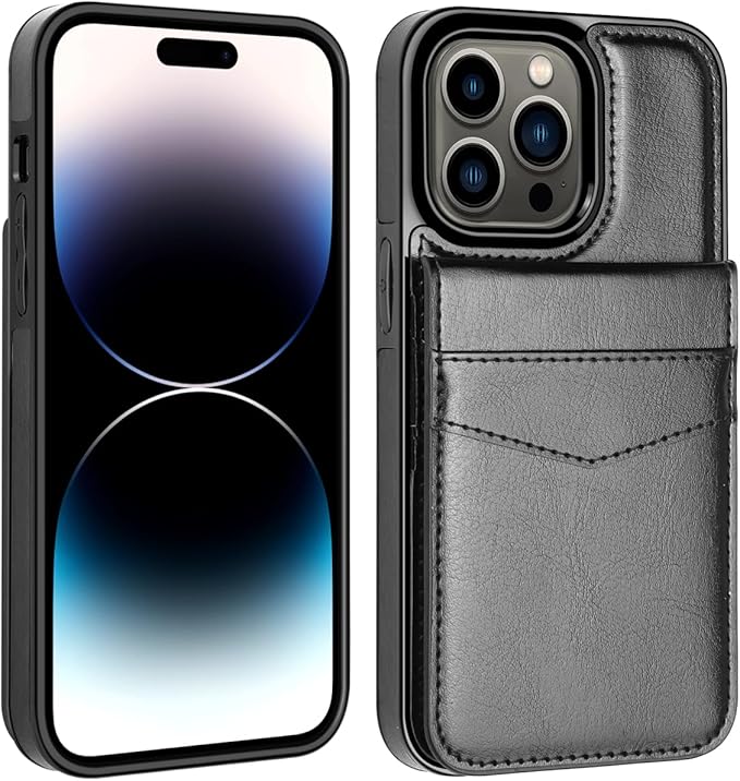 MMHUO for iPhone 14 Pro Case with Card Holder,Premium Leather Magnetic Clasp Flip Case for iPhone 14 Pro Wallet Case for Men Women,Protective Case Phone Case for iPhone 14 Pro,Black