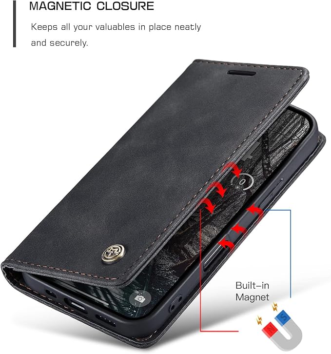 for iPhone 17 Pro Max Case, Flip Wallet Leather Case with Card Holder Magnetic Closure Shockproof Kickstand Protective Phone Cases Cover for iPhone 17 Pro Max, Black