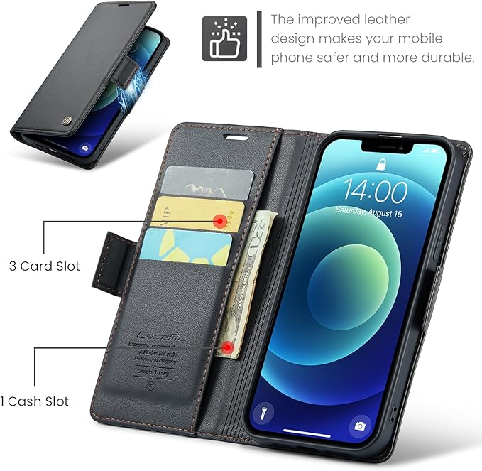 for iPhone 12/12 Pro Case, Premium PU Leather Wallet Case Flip Cover with [RFID Blocking][Card Holder][Stand Function] Shockproof Protective for iPhone 12 Pro/12, Black